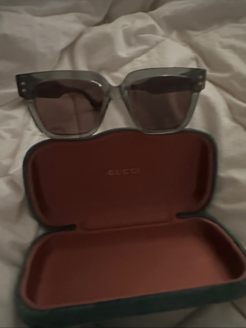 Gucci Women's Translucent Gray Frame Sunglasses with Brown Lenses